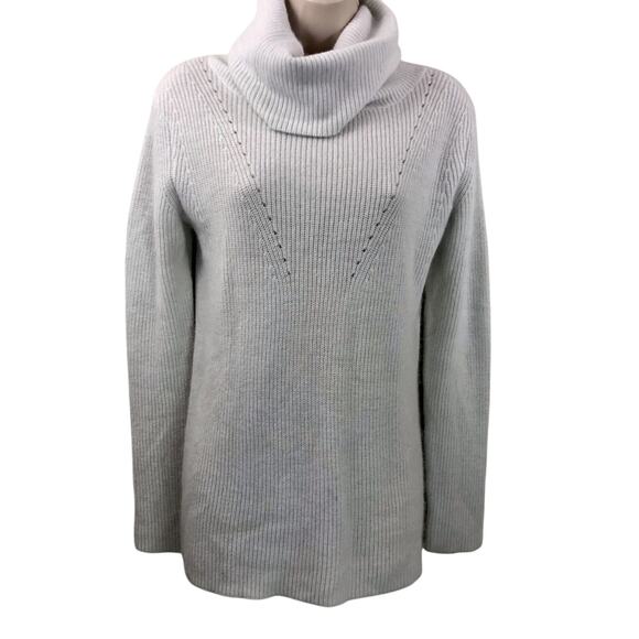 Gap Pure Mist White Cowl Neck Sweater Long Sleeve Ribbed Knit Rabbit Hair Blend - Picture 8 of 16
